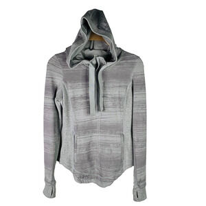 Lululemon Womens Sz 4 Post Sweat Gray Hoodie Pullover Quarter‎ Zip Ribbon Ties